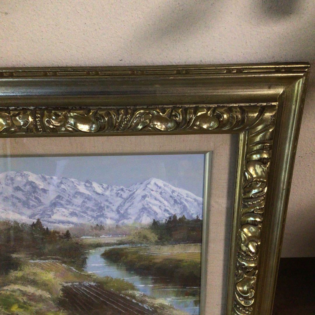 No4035額装　佐田光「南駒ヶ岳」　油彩画　F4号　直筆サイン　美術　送料無料