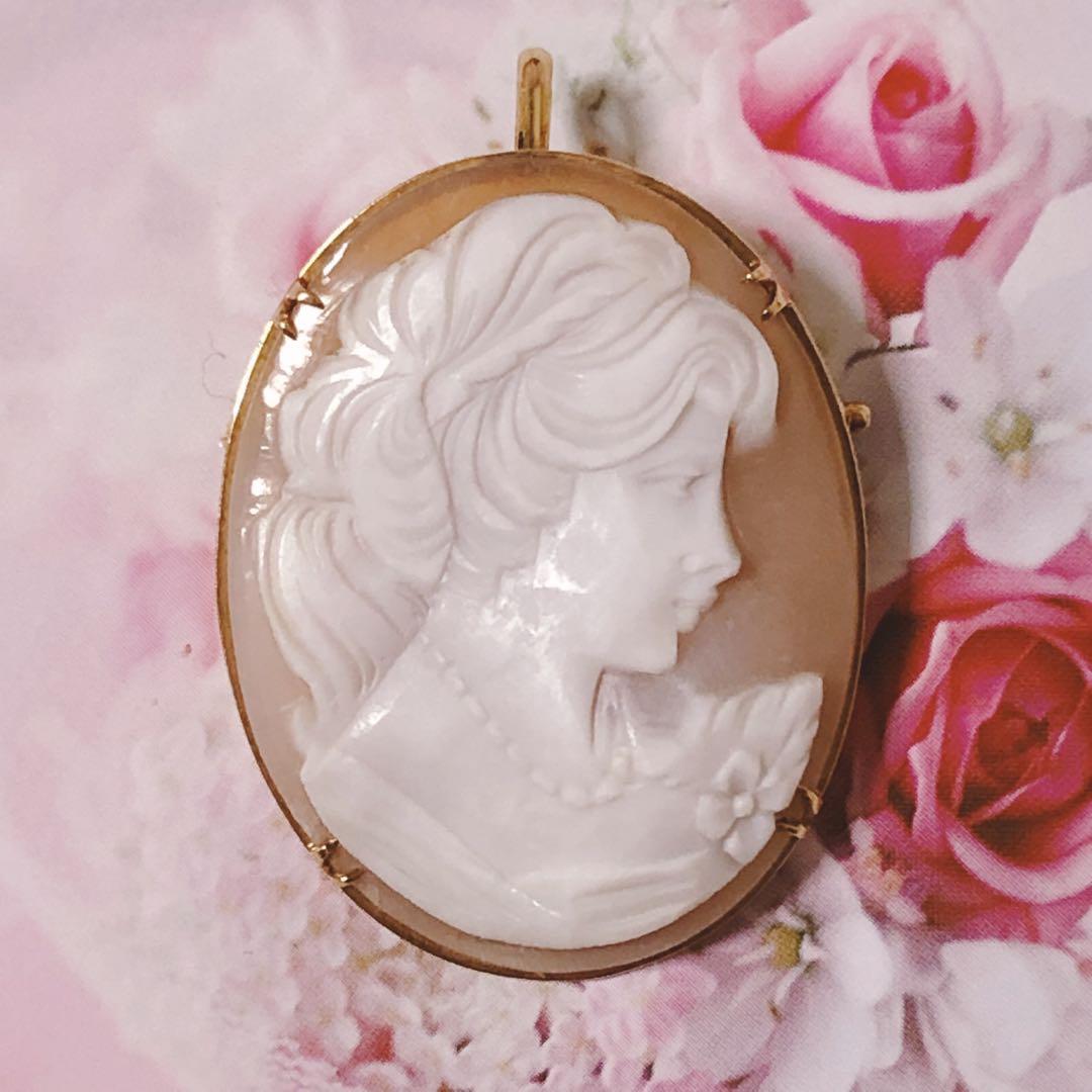 K18刻印 美品 シェルカメオ ブローチ ネックレストップ 2WAYS - メルカリ