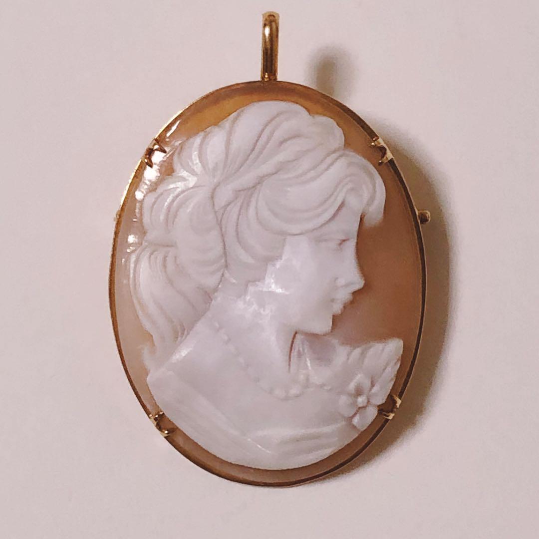 K18刻印 美品 シェルカメオ ブローチ ネックレストップ 2WAYS - メルカリ