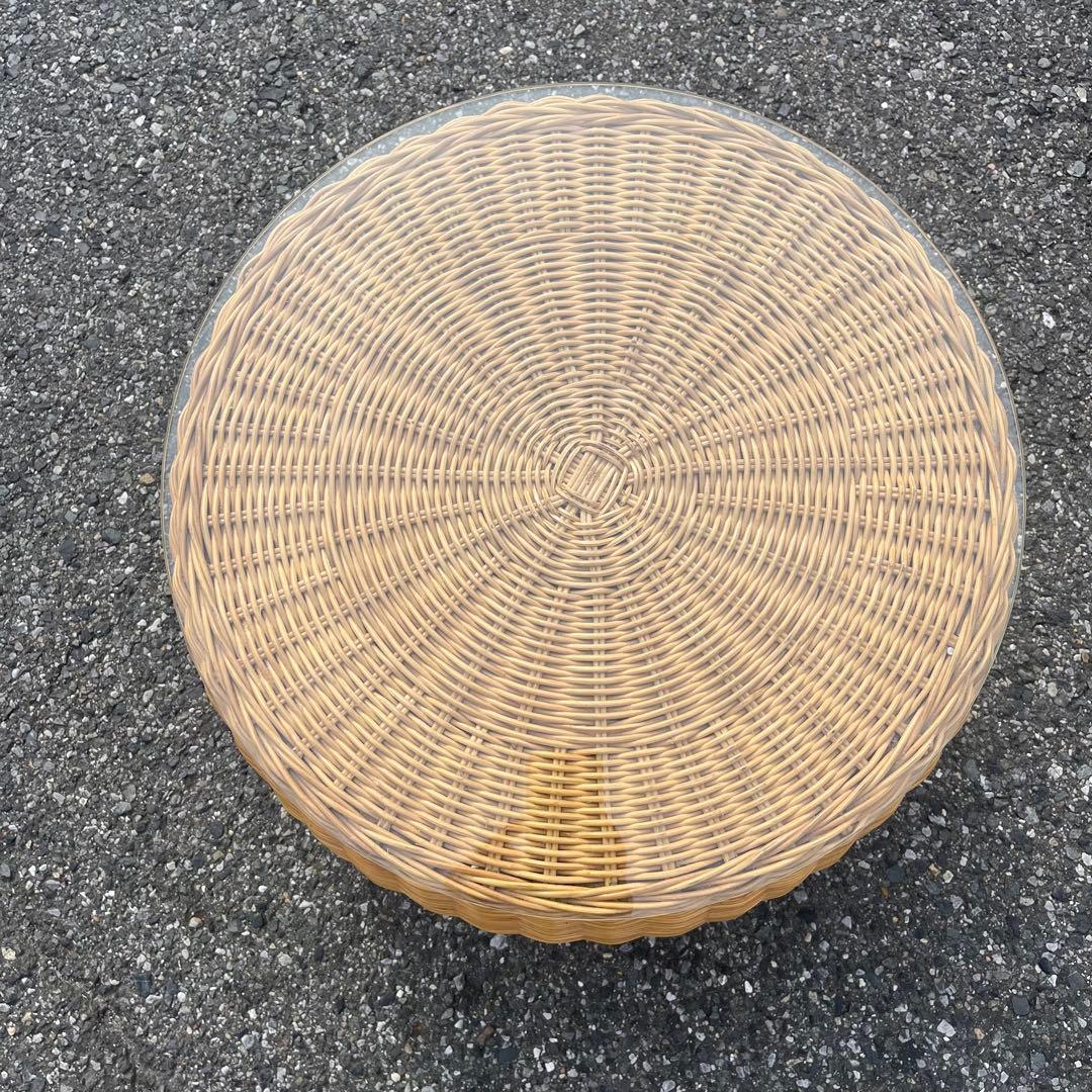 ナチュラル 美品 籐ラタン製 ラウンドスツール　ハギハラ　hagihara