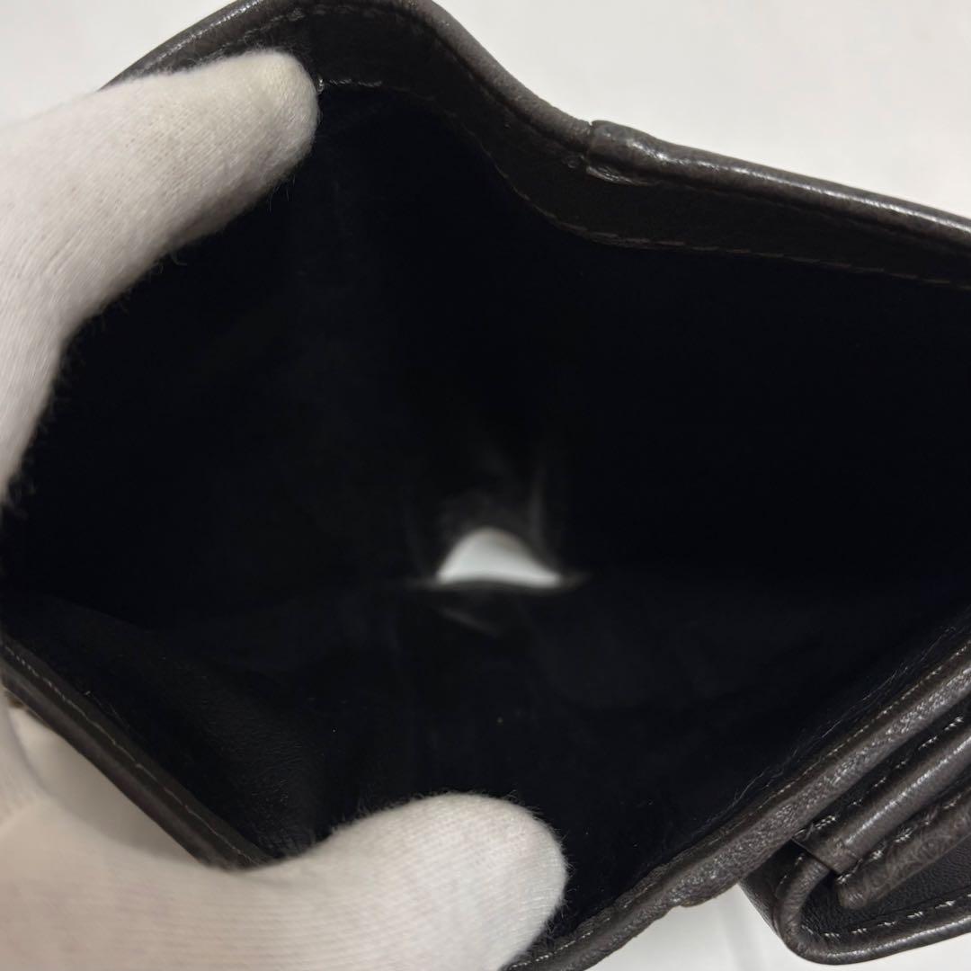 ヒロフ 折り財布 H ロゴ型押し シボ革 レザー コンパクト イタリア製 灰色