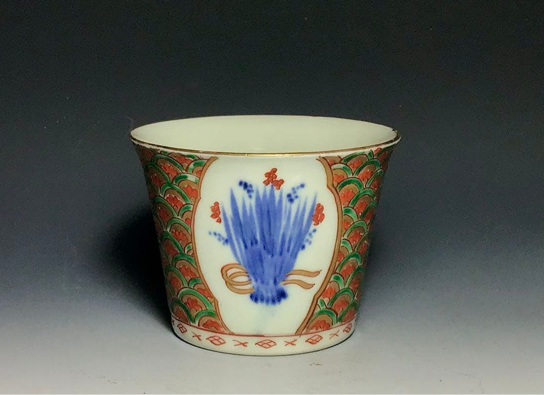 「そば猪口」色絵青海波稲束文猪口