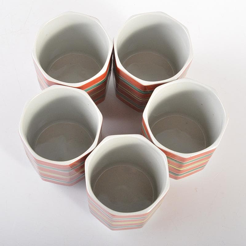 幸兵衛窯　色絵　筋文　八角　湯呑　5客　共箱　N　5991