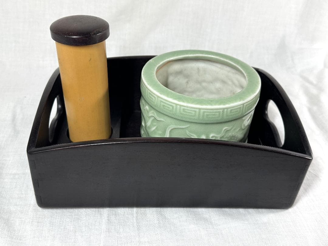 煙草盆 青磁(龍)火入れ 竹灰吹き 古道具 アンティーク - メルカリ