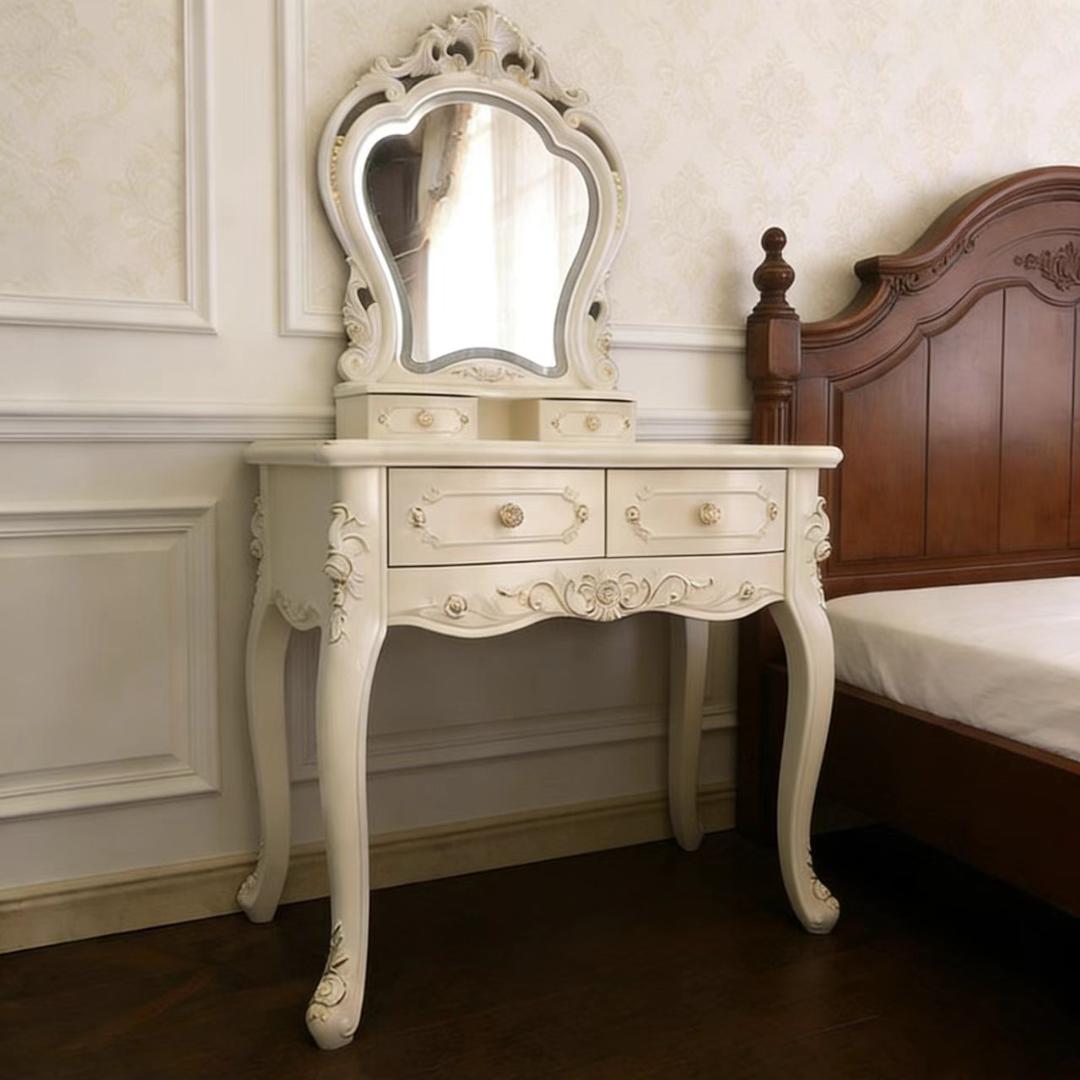 クラシックホワイトドレッサー・鏡台 訳あり品 写真をご確認 J109-80