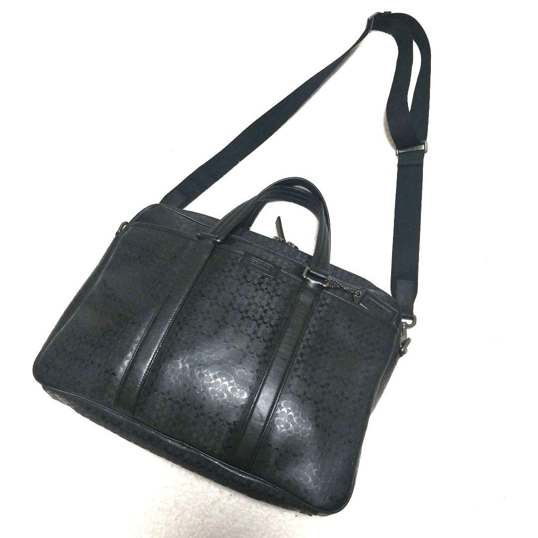 【美品】コーチ F70850 ヘリテージ シグネチャー 2way ビジネスバッグ