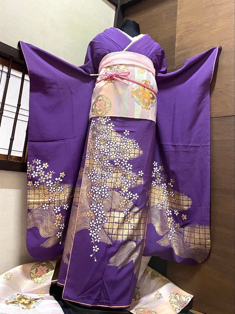 振袖フルセット6点サイズM〜L相良刺繍 振袖 流水花文 暈