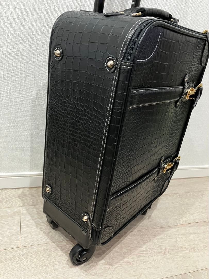 未使用級】SWANY スワニー キャリーバッグ クロコ型押し 黒 ブラック