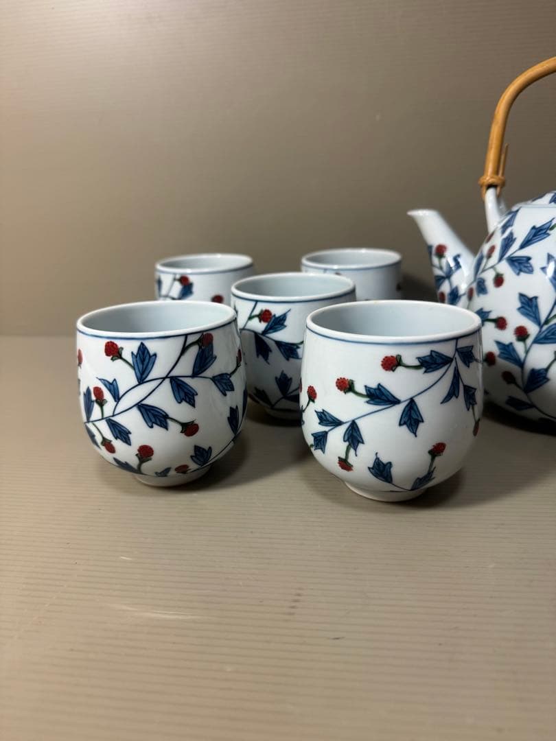 2199  源右衛門 染錦苺絵 茶器セット　急須1客　湯呑5客