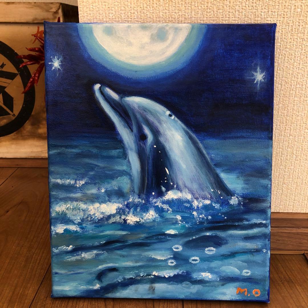 イルカと月の油絵 - メルカリ