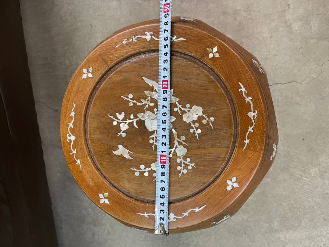 唐木の螺鈿象嵌花台 スツール 置台 飾り棚 香炉台 華道具 唐物 中国美術