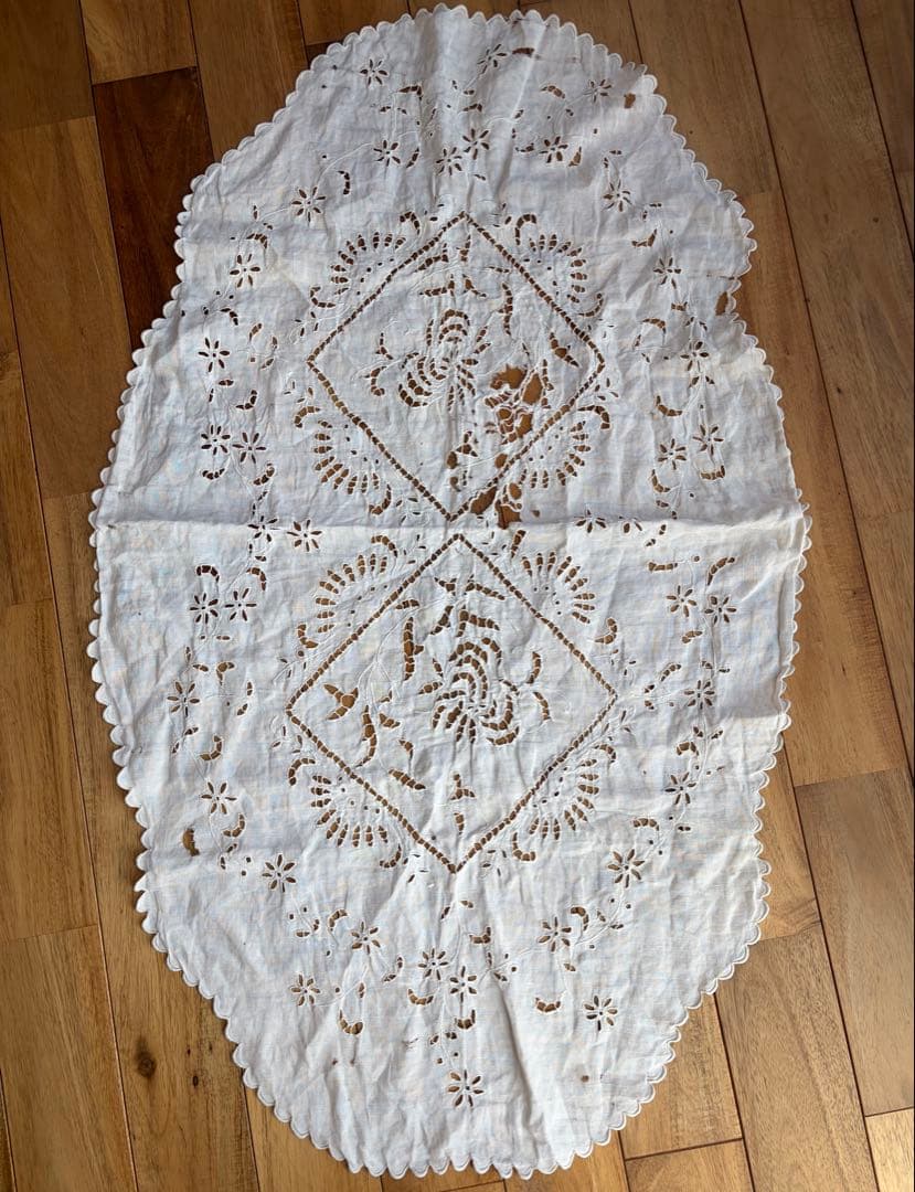 フランスアンティーク リネン カットワーク 刺繍 テーブルクロス