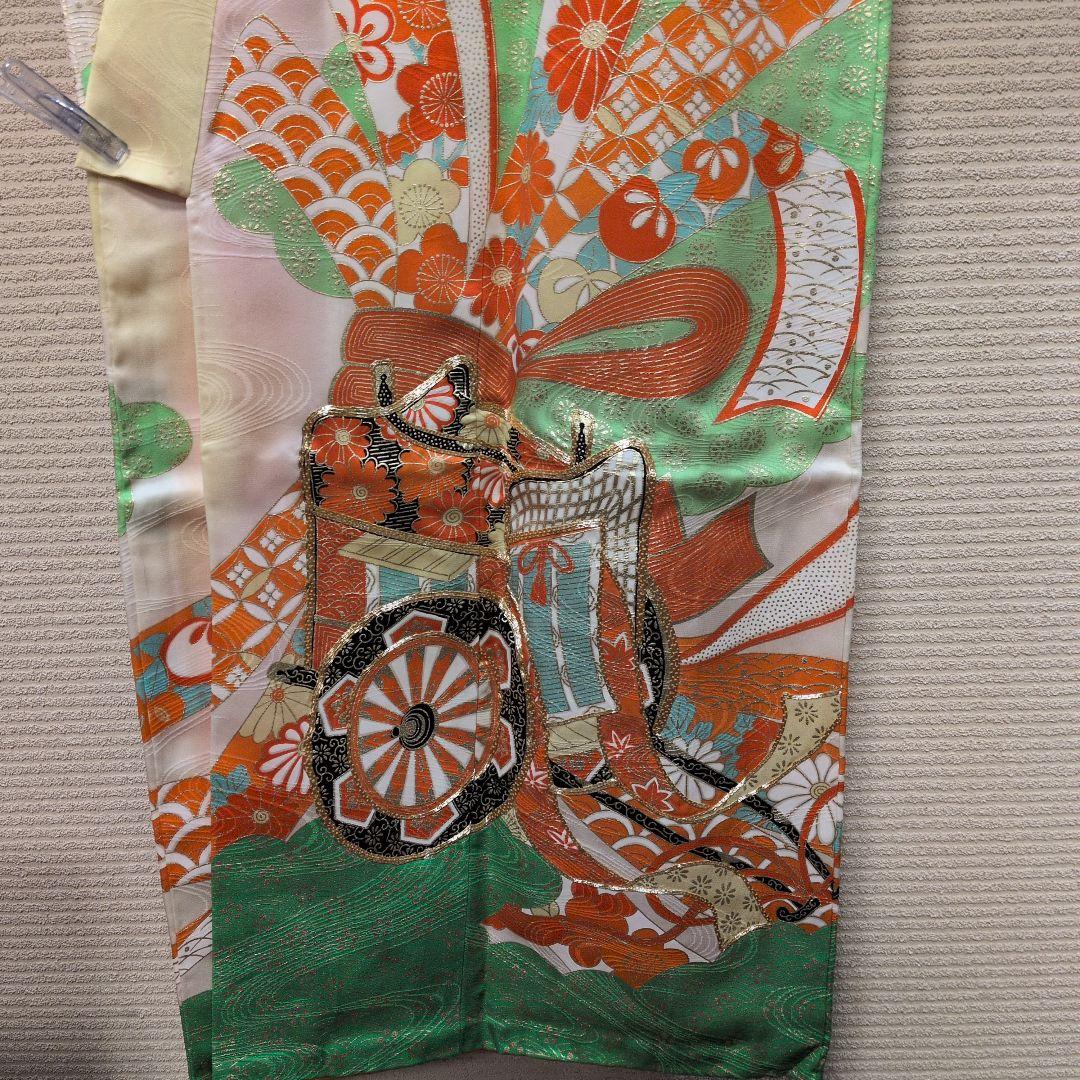 #SWG01.七五三女子７歳振袖飾帯小物付金駒刺繍御所車束ね熨斗吉祥花文金彩逸品
