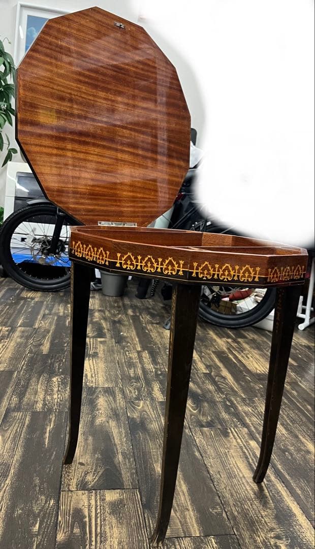 アンティーク オルゴール 天然木 ウッドテーブル 飾台 レトロ 収納