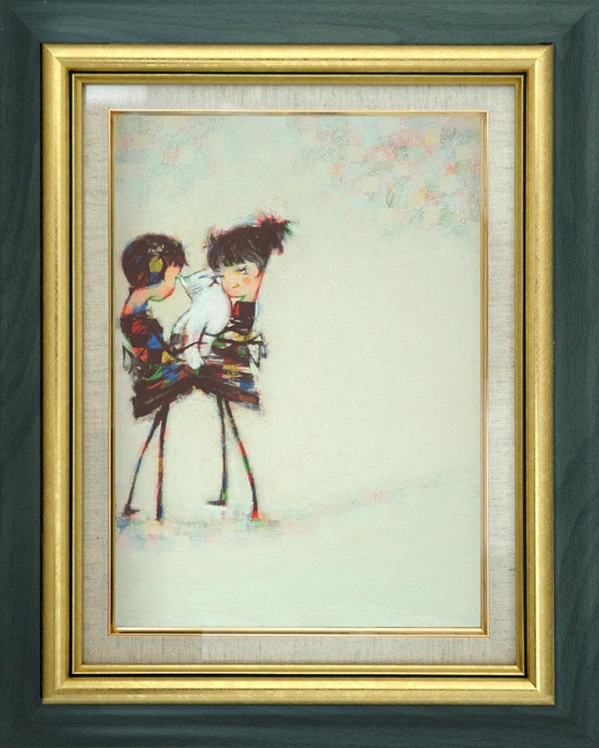 油絵 菅家令子 絵 絵画 インテリア F4-072619 可愛い子猫と女の子