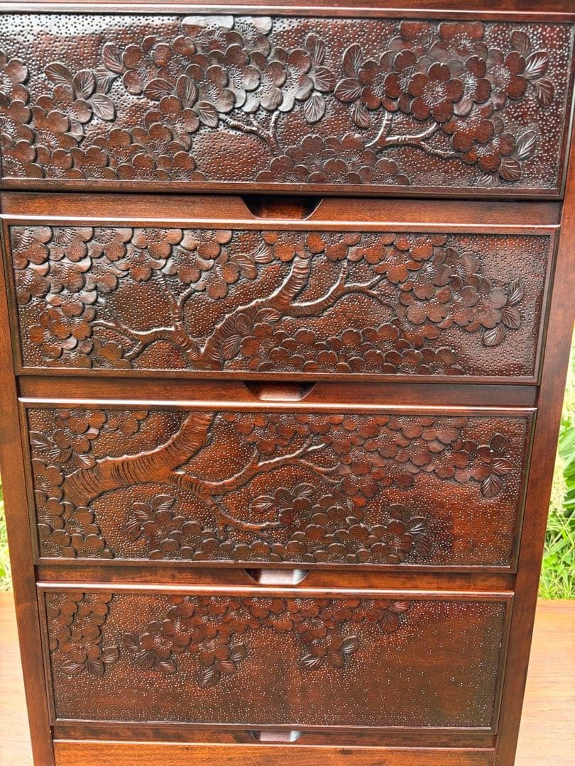 大坂屋家具店 軽井沢彫 4段チェスト 桜彫刻 伝統工芸 小箪笥