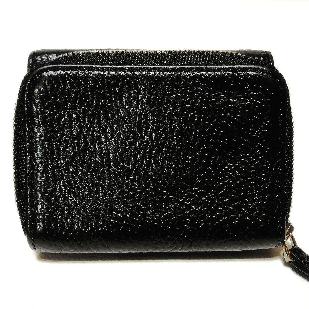 極美品✨　アニエスベー　折り財布　黒　シボ革　金具ロゴ　シンプル