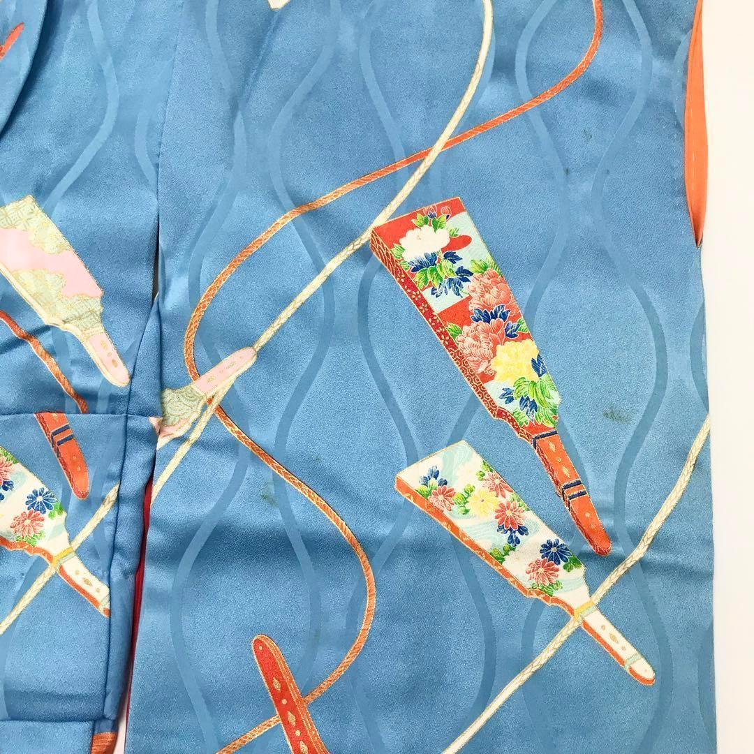 子供着物 半襦袢セット 水色 羽子板と組紐 七五三 3歳 CK-7018