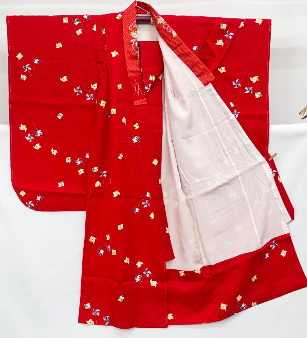 七五三着物　7才　女児　四つ身　まり・桜／ピンク系《子供491》#江戸小もーん