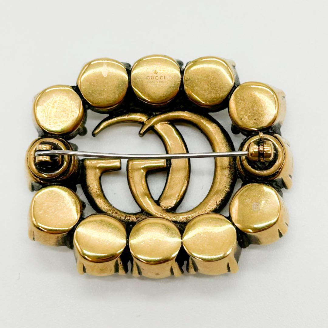 GUCCI グッチ ブローチ ダブルG クリスタル ラインストーン メタル GG