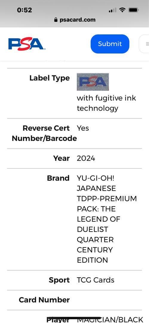 【PSA10:鑑定53枚】マジシャン・オブ・ブラックカオス　遊戯王