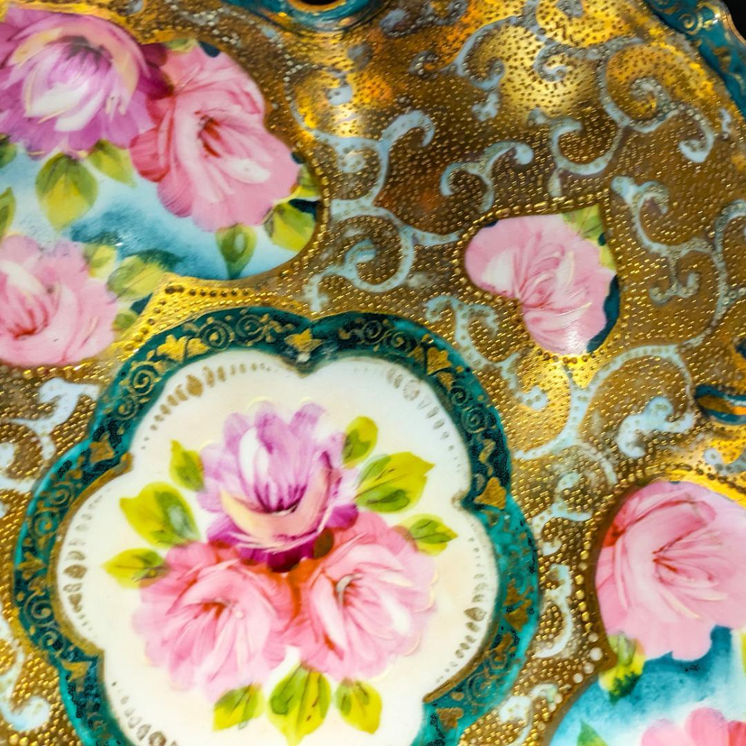 迫力のヘキサグラム★大皿★里帰り★金彩金盛上薔薇紋様持手六芒星大皿 25㎝