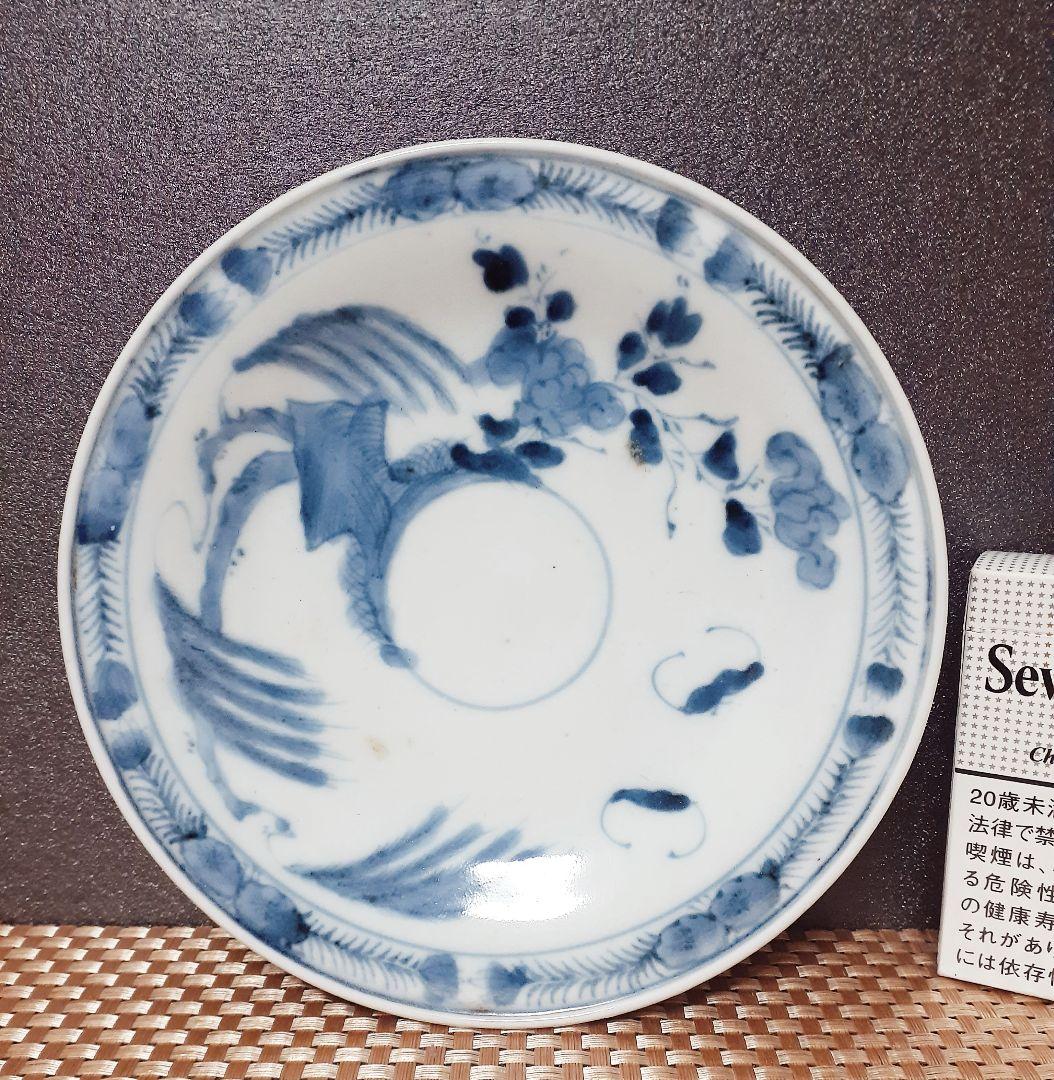 江戸時代 古伊万里 染付 柳に牡丹に蝙蝠(こうもり)図 17.1cm 皿 - メルカリ