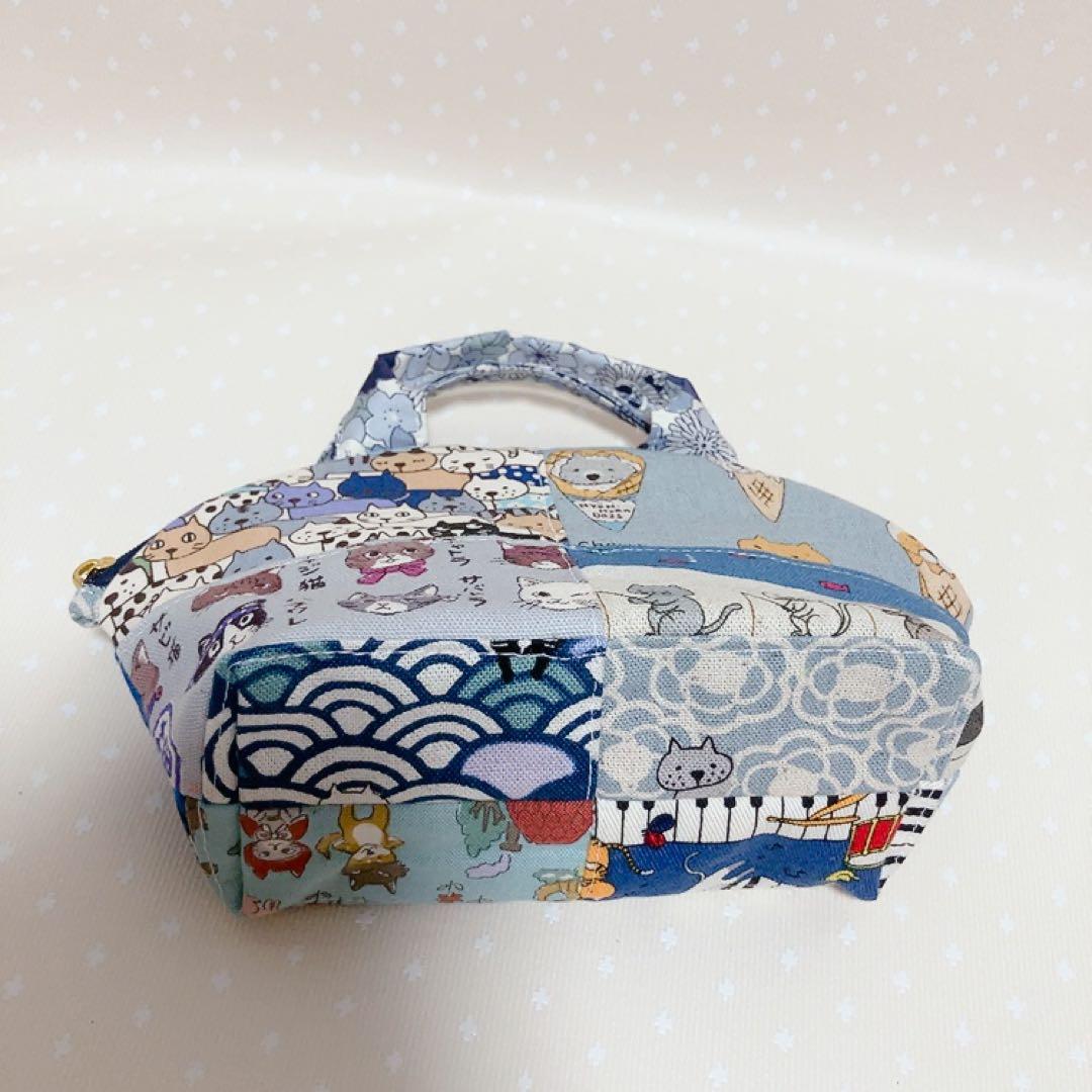 チャッピー。 テントポーチ パッチワーク猫生地 巾着付きトートバッグ