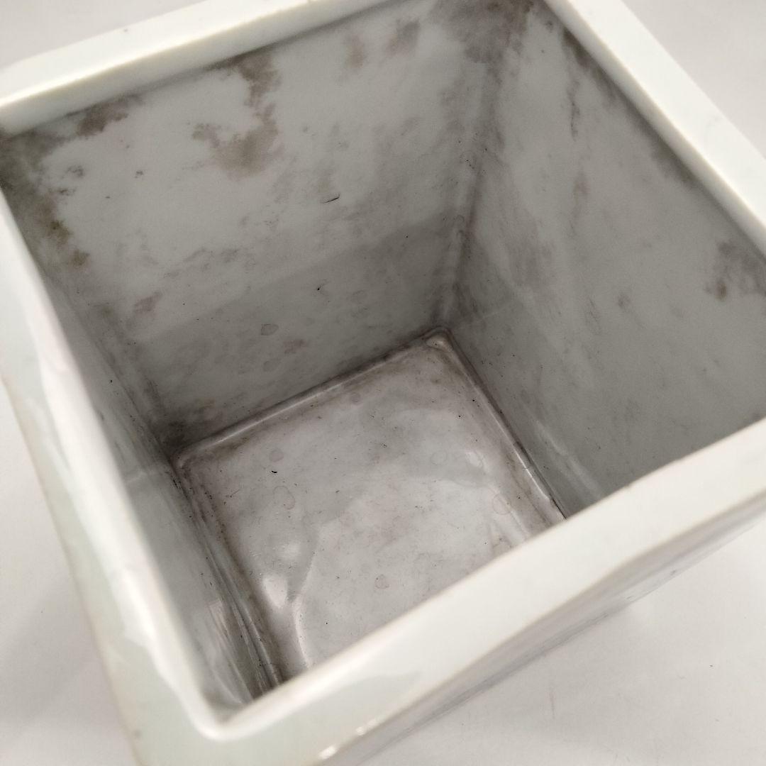 W318-2 清朝 古染付 在銘 大清康照年製 角鉢 筆筒 賢人山水図　E