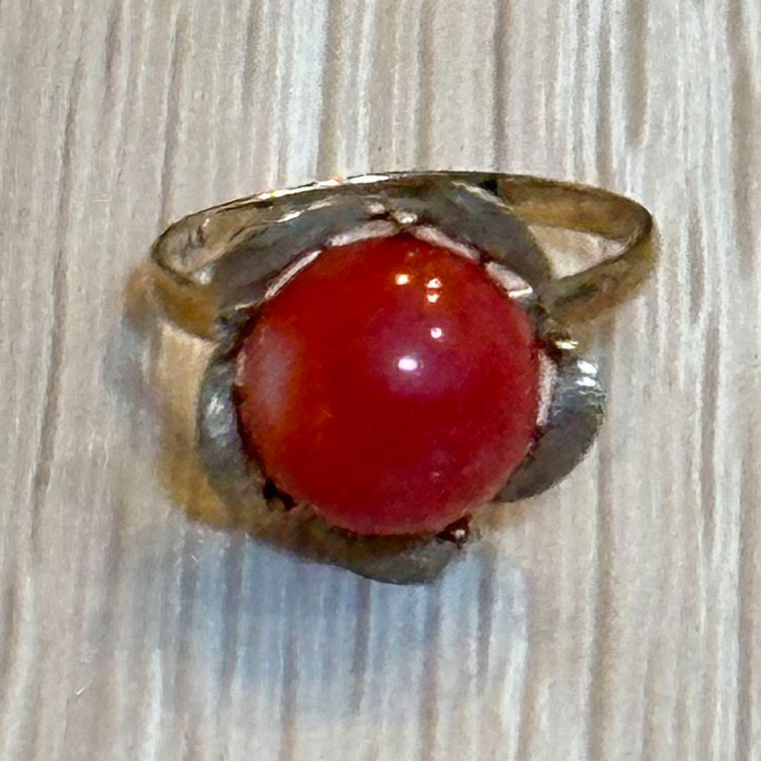 【14K アンティーク】珊瑚 お花 指輪