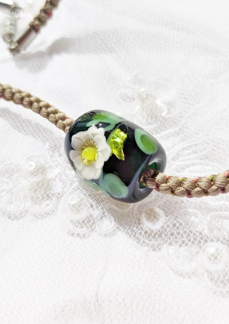 吉田正子トンボ玉（貳拾伍） 「江戸組み紐」ネックレス ガラス玉に込め