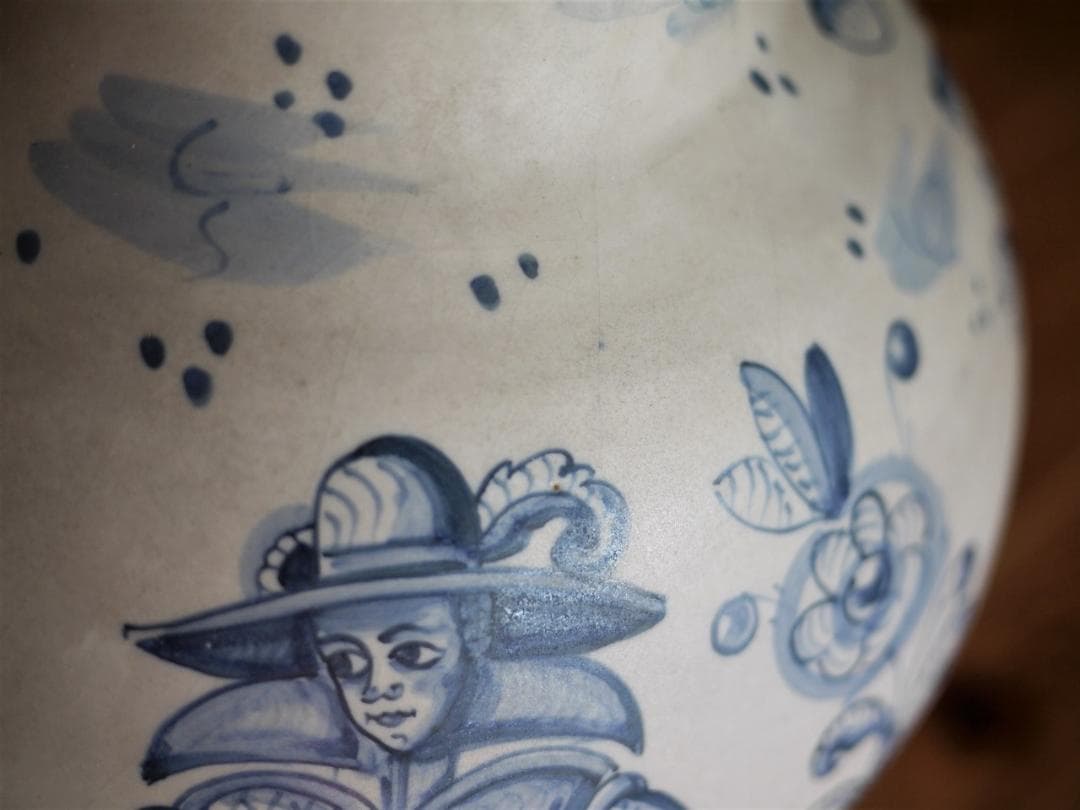 タラベラ焼 陶器花瓶 スペイン デルフトブルー マジョリカ アラベスク