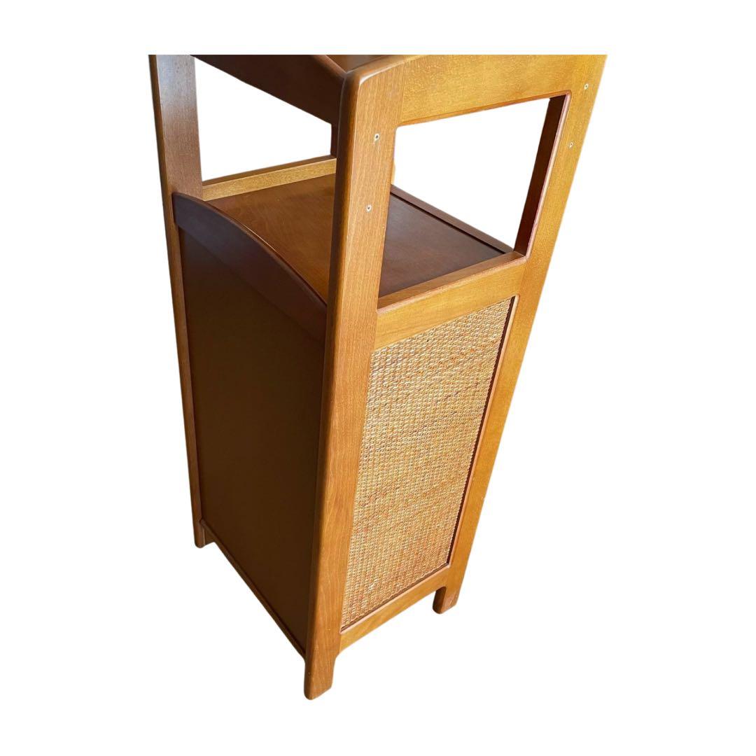 希少 カリモク ラタン 木製電話台・FAX台 引き出し付き 昭和レトロ