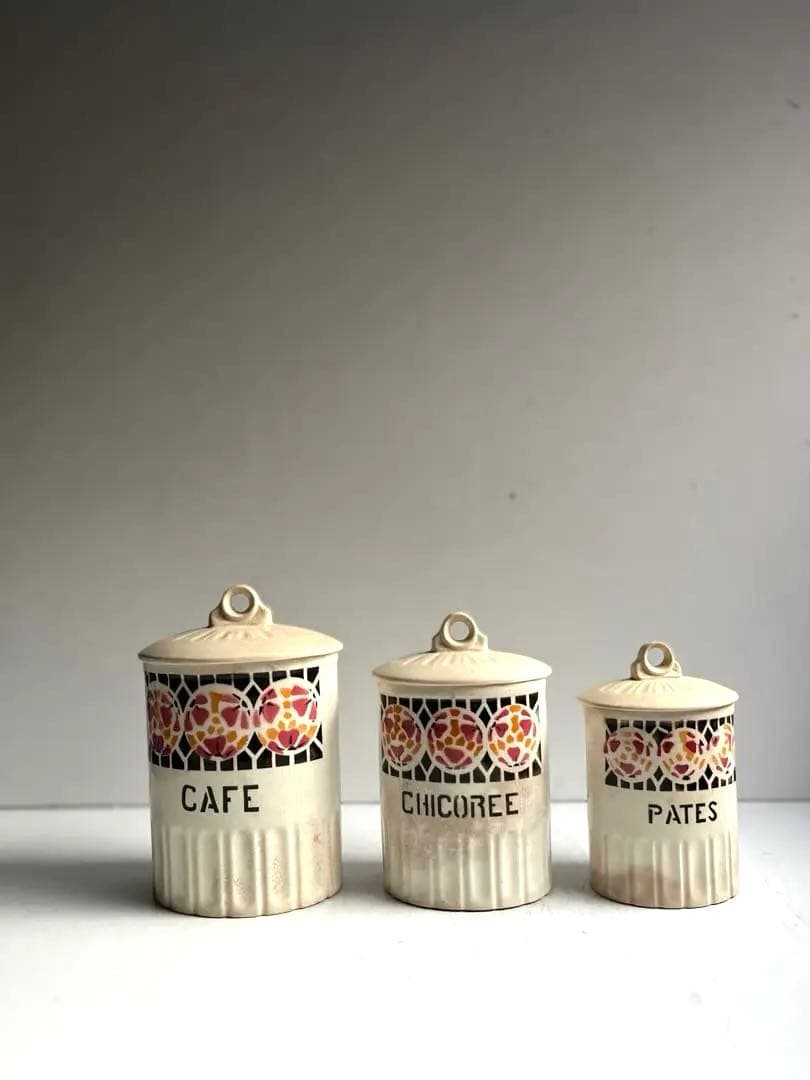 994 フランスアンティーク ステンシル模様のキャニスター セット 蚤の市 パリ