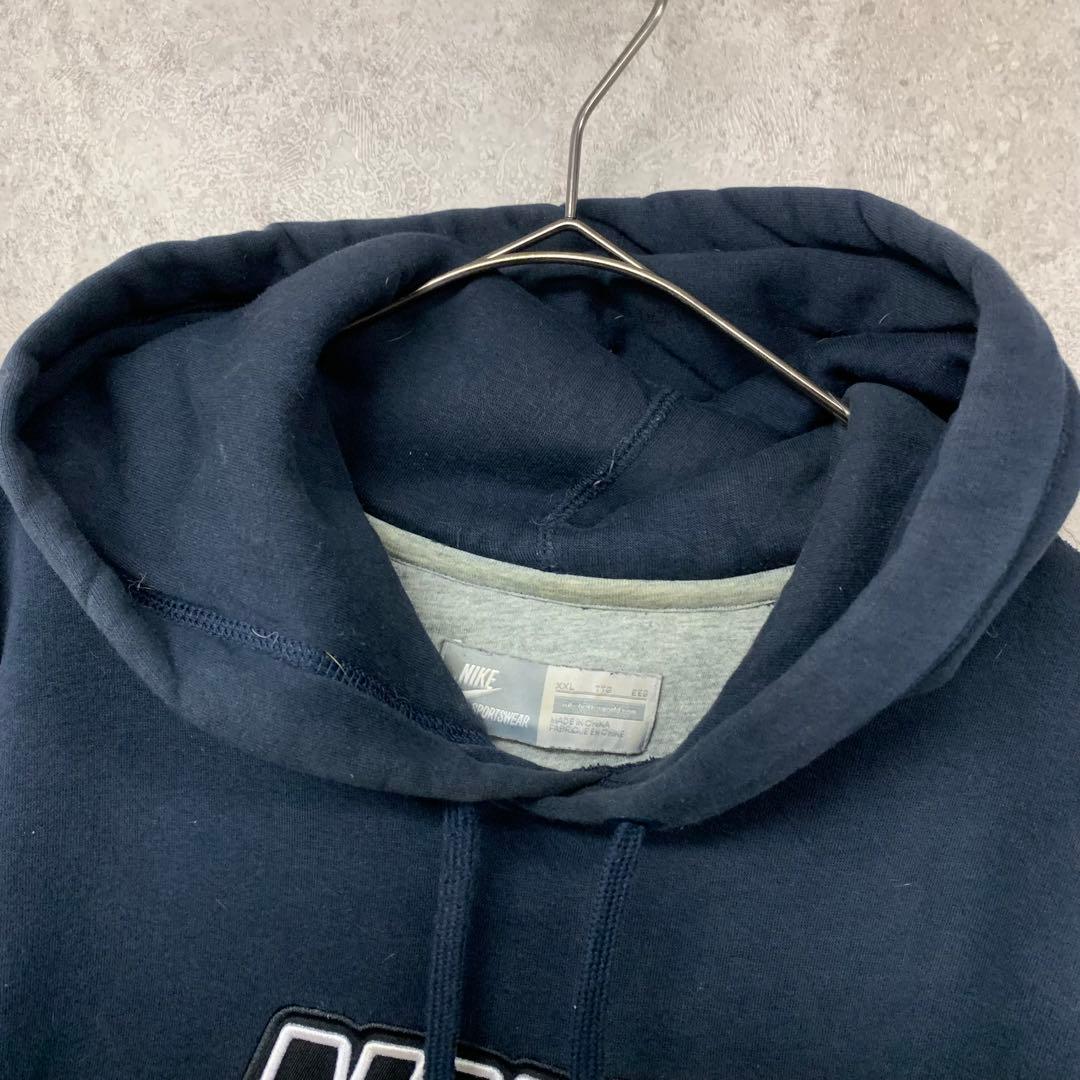 【レア3XL☆US輸入】ナイキ スウッシュロゴ刺繍スウェットパーカー ネイビー