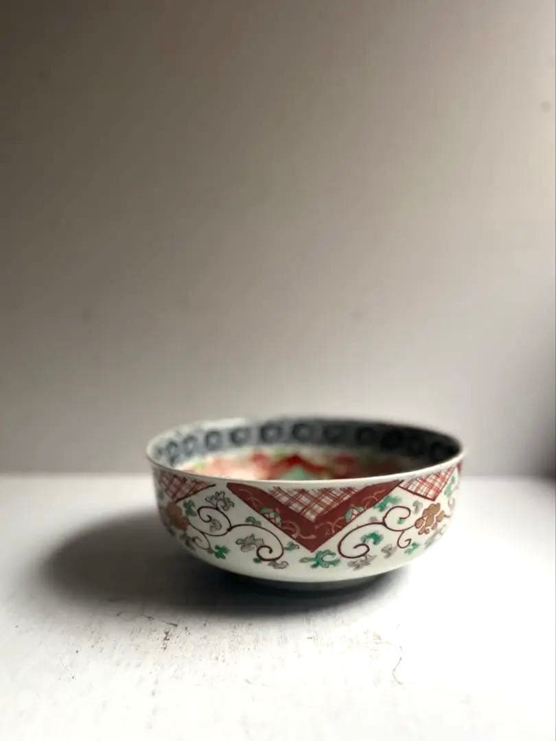 518 骨董 アンティーク 古伊万里 染付 豪華 色絵金彩花鳥図7寸鉢 幕末