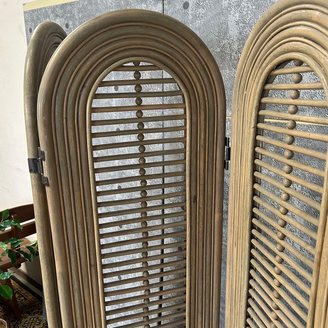 籐家具꧂ラタン4連パーテーション ブラインド 間仕切り 昭和レトロ