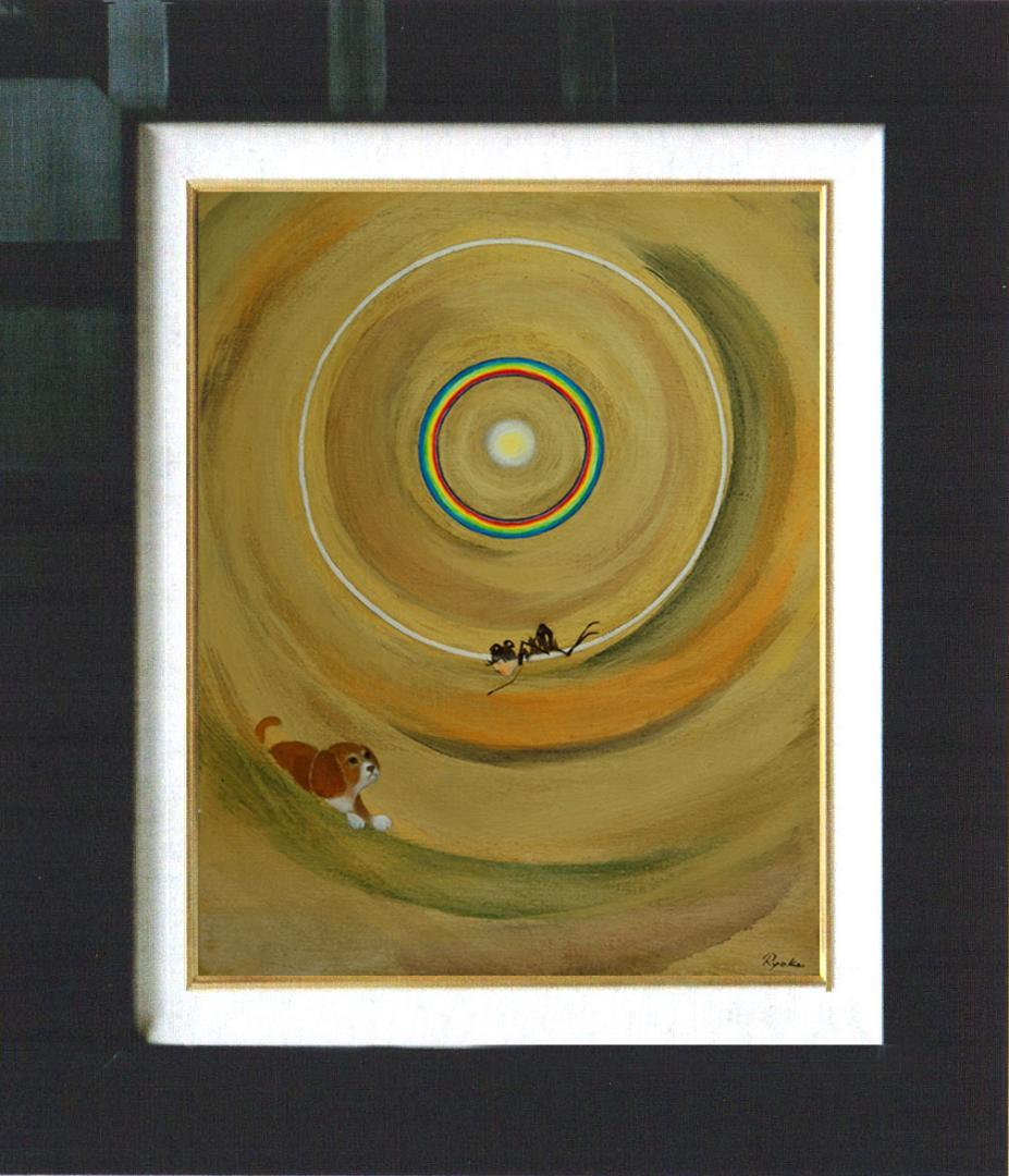 油絵 菅家令子 絵 絵画インテリア額付(白)F6-070119 祈り希望子犬女子