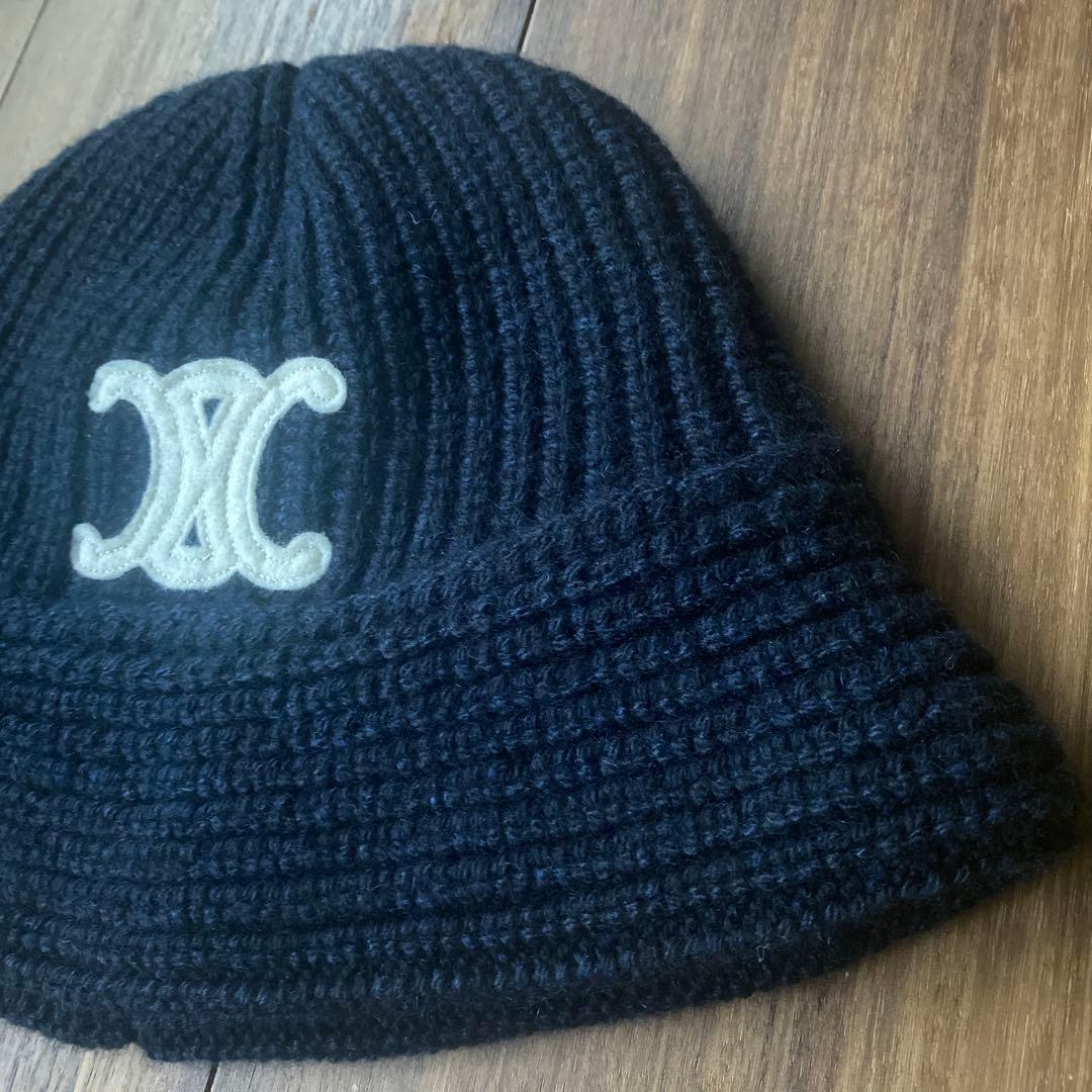 限定価格 セリーヌ クロシェ バケットハット ニット帽 ネイビー