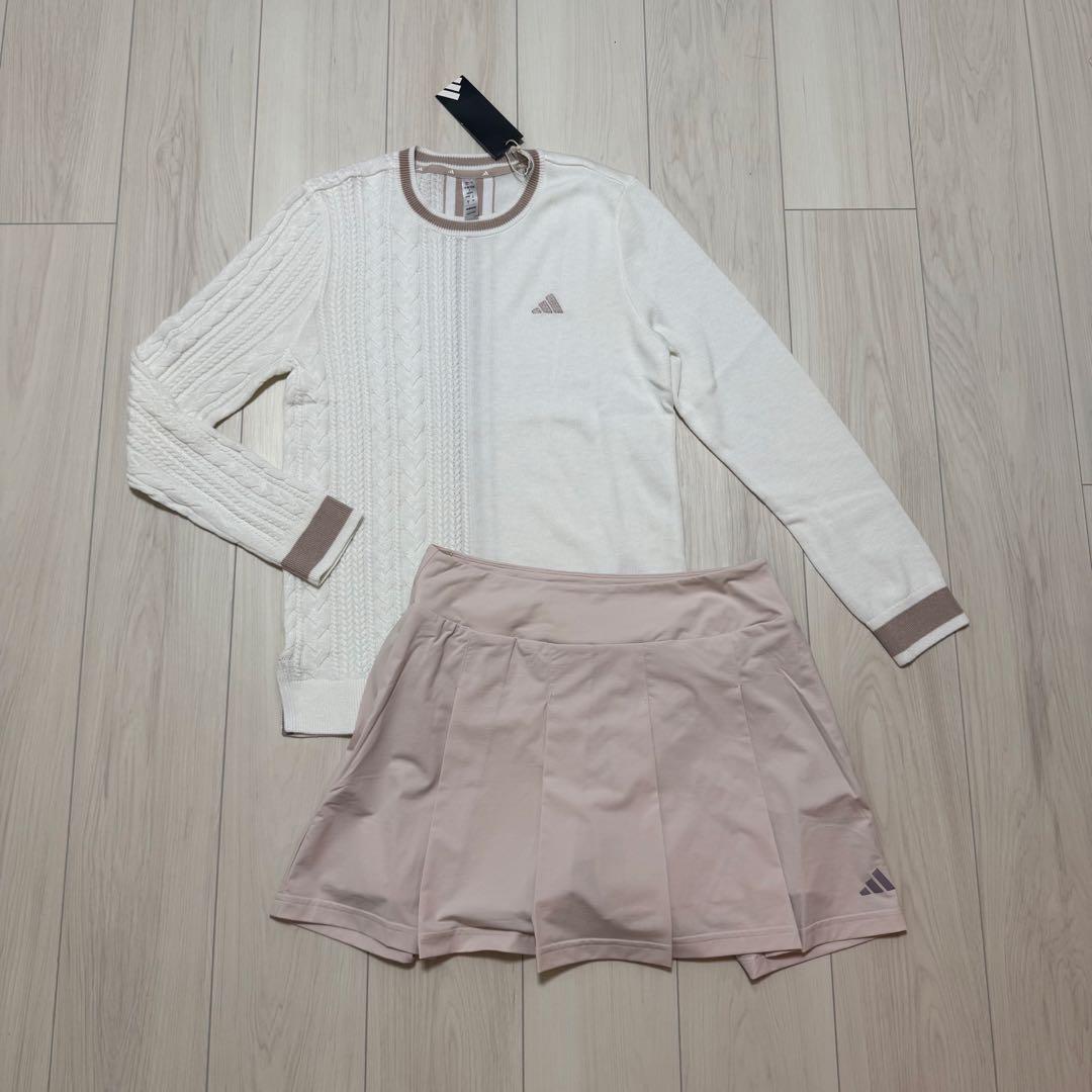 新品 アディダス ゴルフ セットアップ レディース セーター プリーツスカート