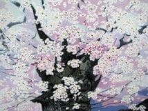 川島眞佐「石部桜」M50号油彩,会津の有名桜,見事な枝ぶり描写,晴れやか