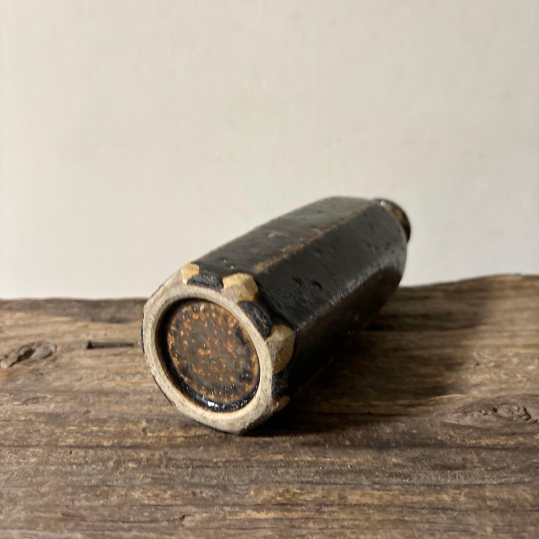 民芸陶器 徳利花入 出石窯 古道具 アンティーク酒器 花器 李朝 黒高麗