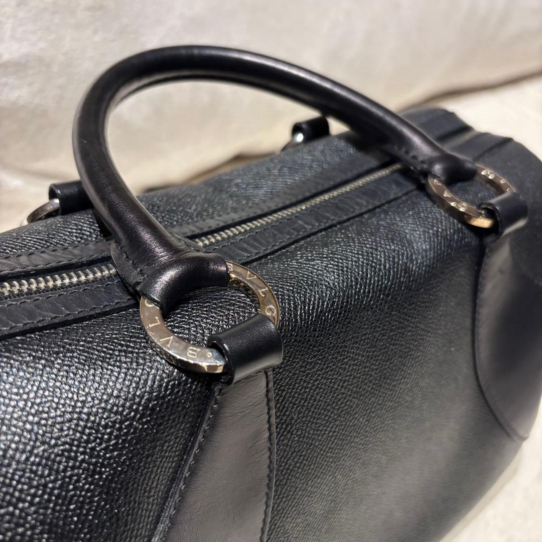 ブルガリ　ミニボストンバッグ　ハンドバッグ　ブラック　黒　ブルー　水色