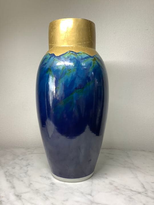 値下げ』九谷焼 山岳図 花瓶 藤村豊秋作