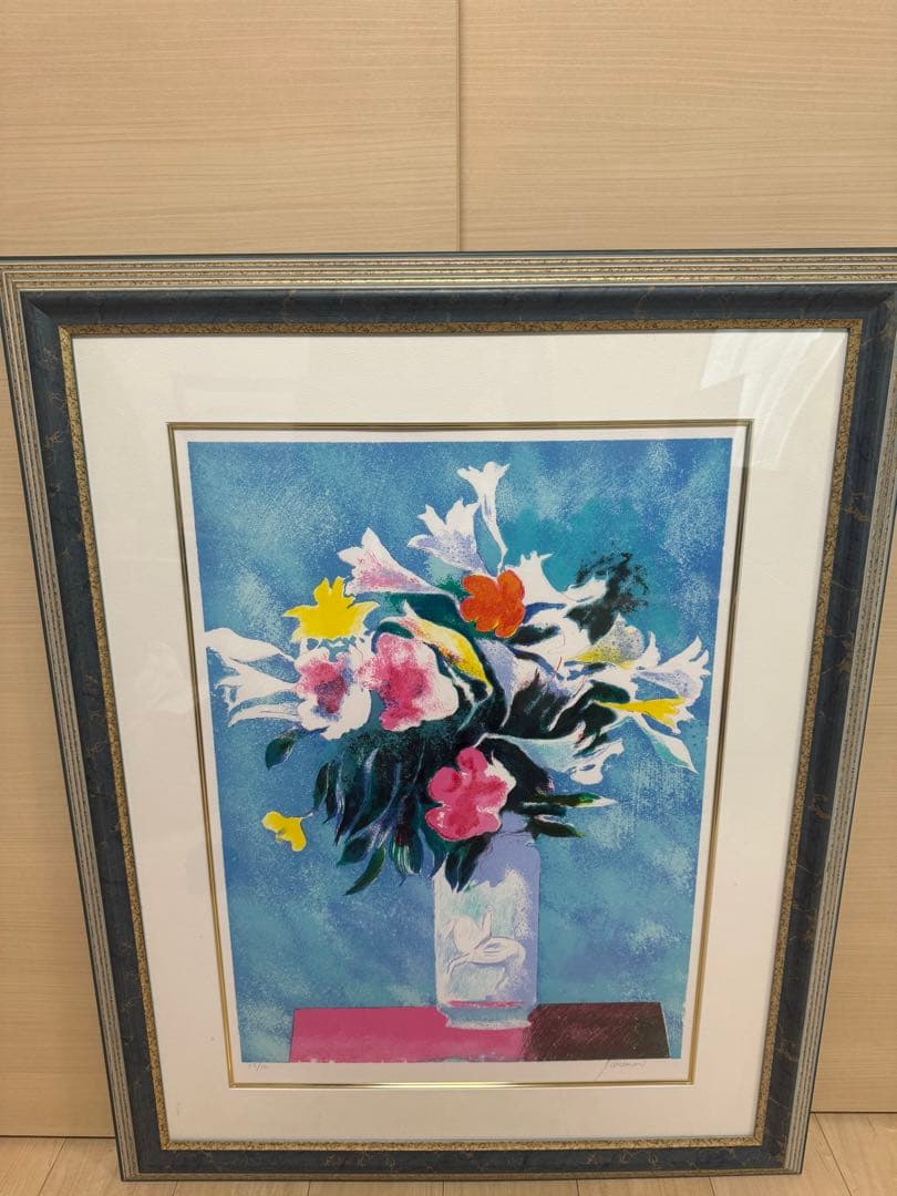 Paul Guiramand lithograph ポールギヤマン青いバックの花 ポール