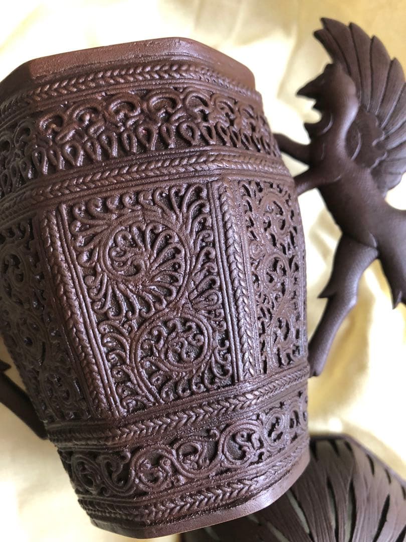 蠟型 鋳銅 麟鳳紋 香炉 長柄雅博作 共箱入