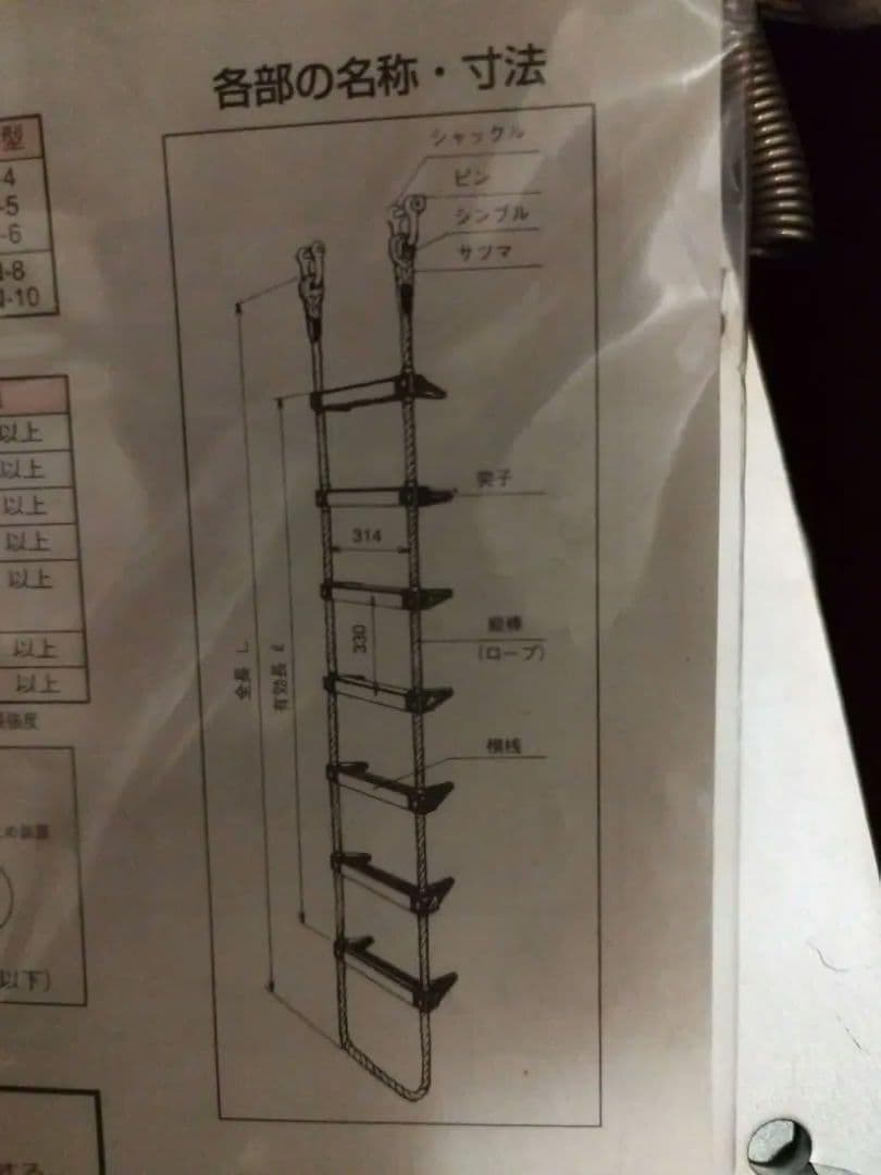 避難用 サンコー（株） 蛍光避難はしご　有効長：7.9ｍ　保管箱　セット