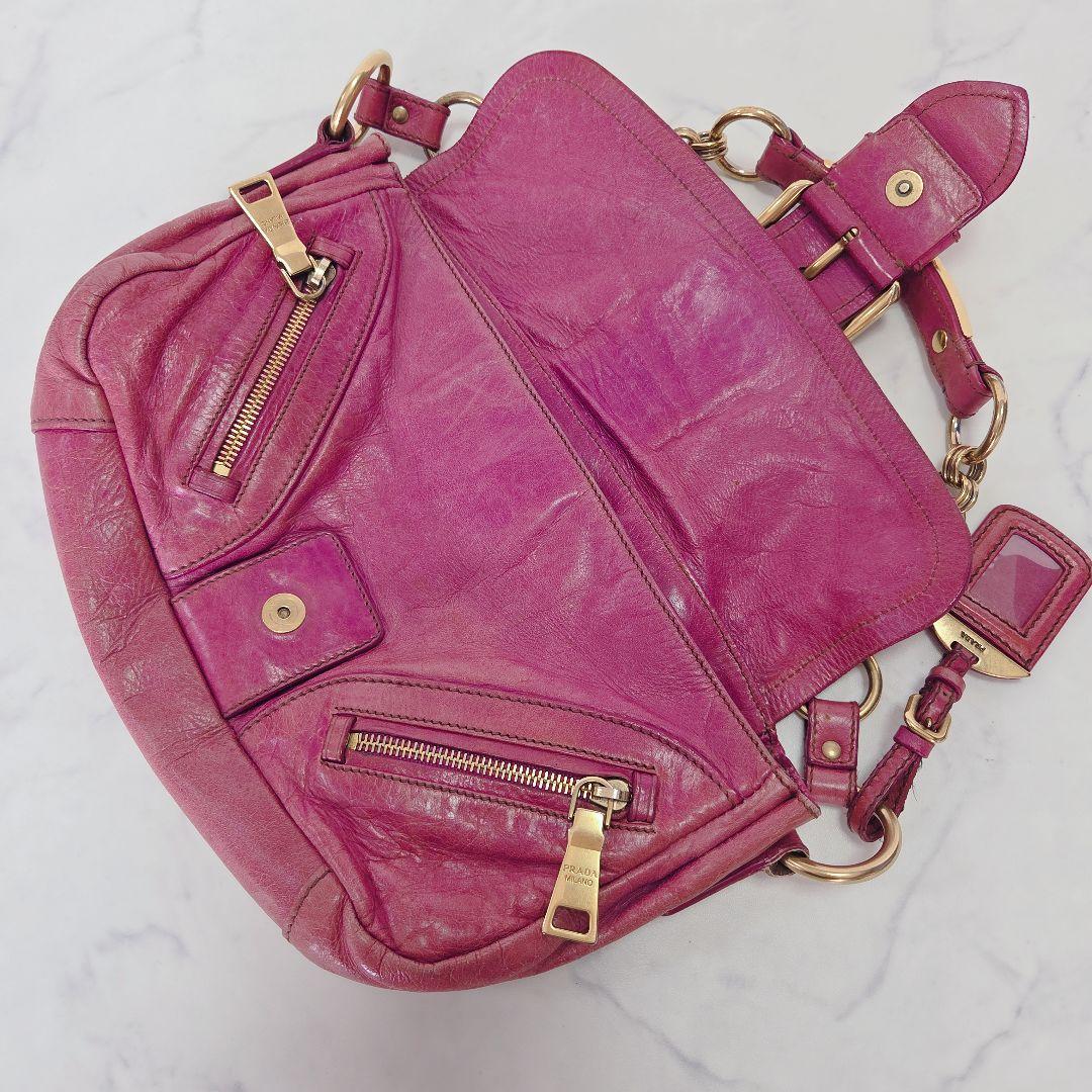 希少✨レア プラダ PRADA ピンク レザー ハンドバッグ チェーンストラップ