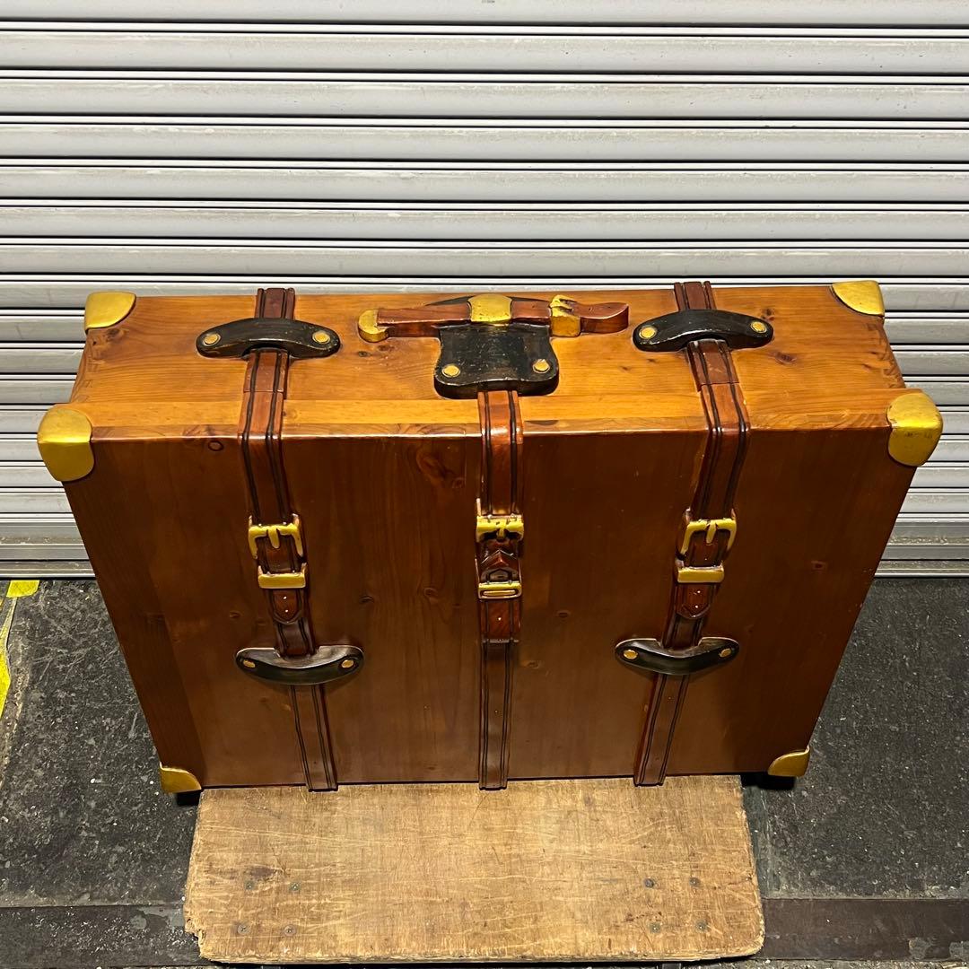 3716］ トランク型 木製シューズボックス アンティーク風 靴箱 収納家具