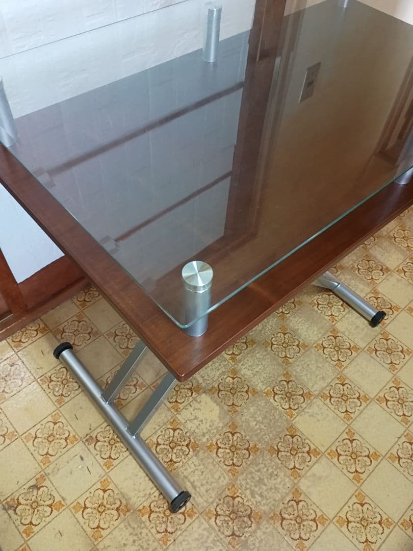 ディノス dinos ガラス 二重天板昇降式ダイニングテーブル